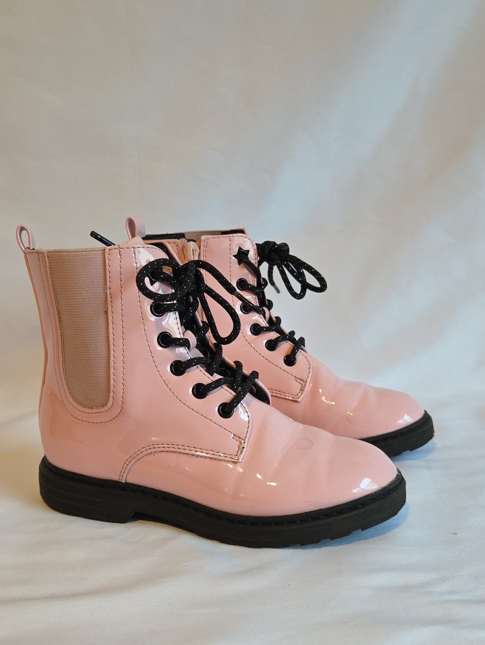 Kohl's Pink Patent Lace-Up Boots with Black Laces